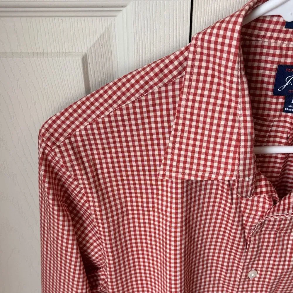 J. Crew pair of Red Yellow Plaid Men casual cotton button down Shirts M slim EUC